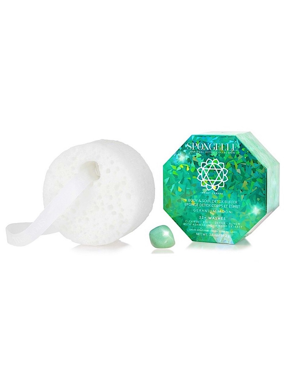 Spongelle Spiritual Detox Buffer Geranium Moon with Green Aventurine ChakraStone